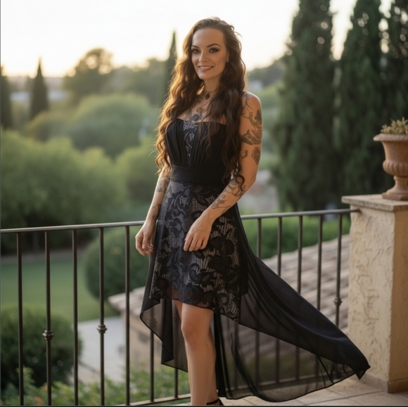 Shop WTD Dresses & Skirts - Shop WTD ✦ Strapless Lace Mini Dress ✦ Nude Lining w/ Chiffon Overlay & High-Low